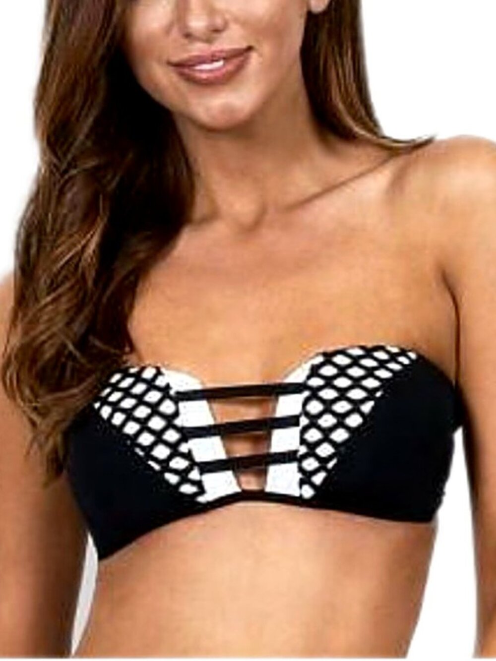 Jets by Jessika Swim Allen Bikini Top Tab Front Bandeau Bra Black White size 10
